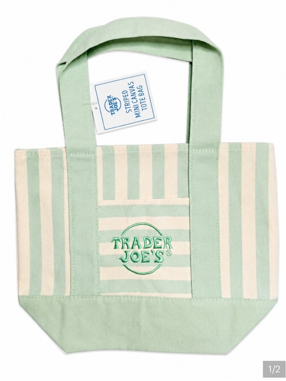 NWT Trader Joe’s Mini Tote | Green & white
